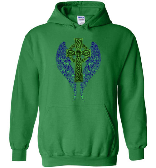 Celtic cross with wings Irish hooded sweat shirt